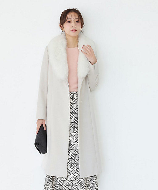 日本製／フォックスファー／カシミヤ混】ファー付ウールコート