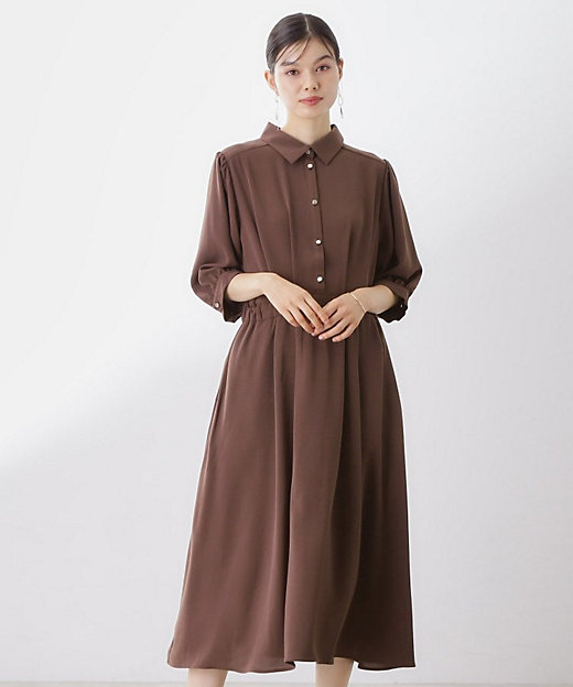 5分袖シャツワンピース【防シワ／吸水速乾／UVケア／洗濯機OK