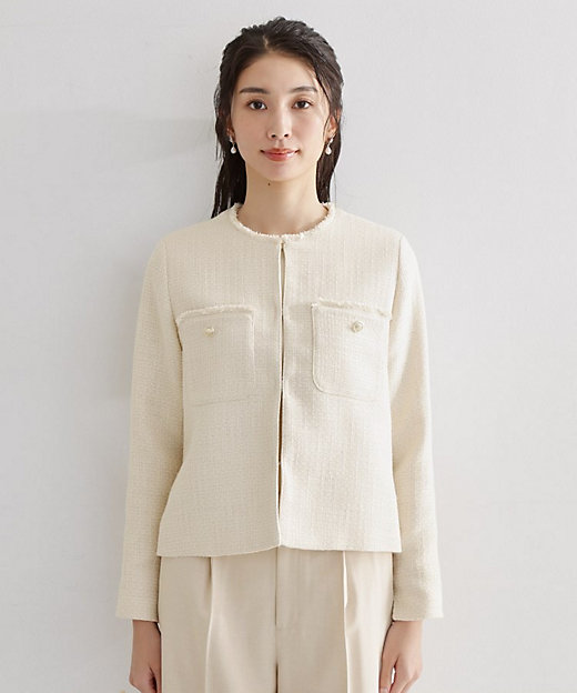 通勤・セレモニー】ツイードノーカラージャケット
