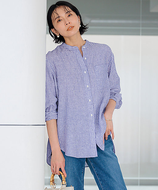 洗える】LIBECO バンドカラー シャツ（BL27CM0510