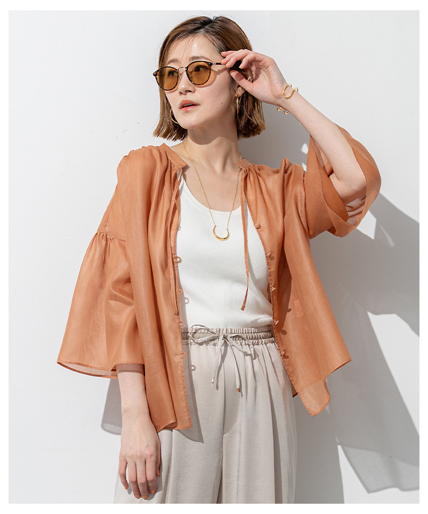 洗える】ソフトシアーフィルム ギャザー ブラウス