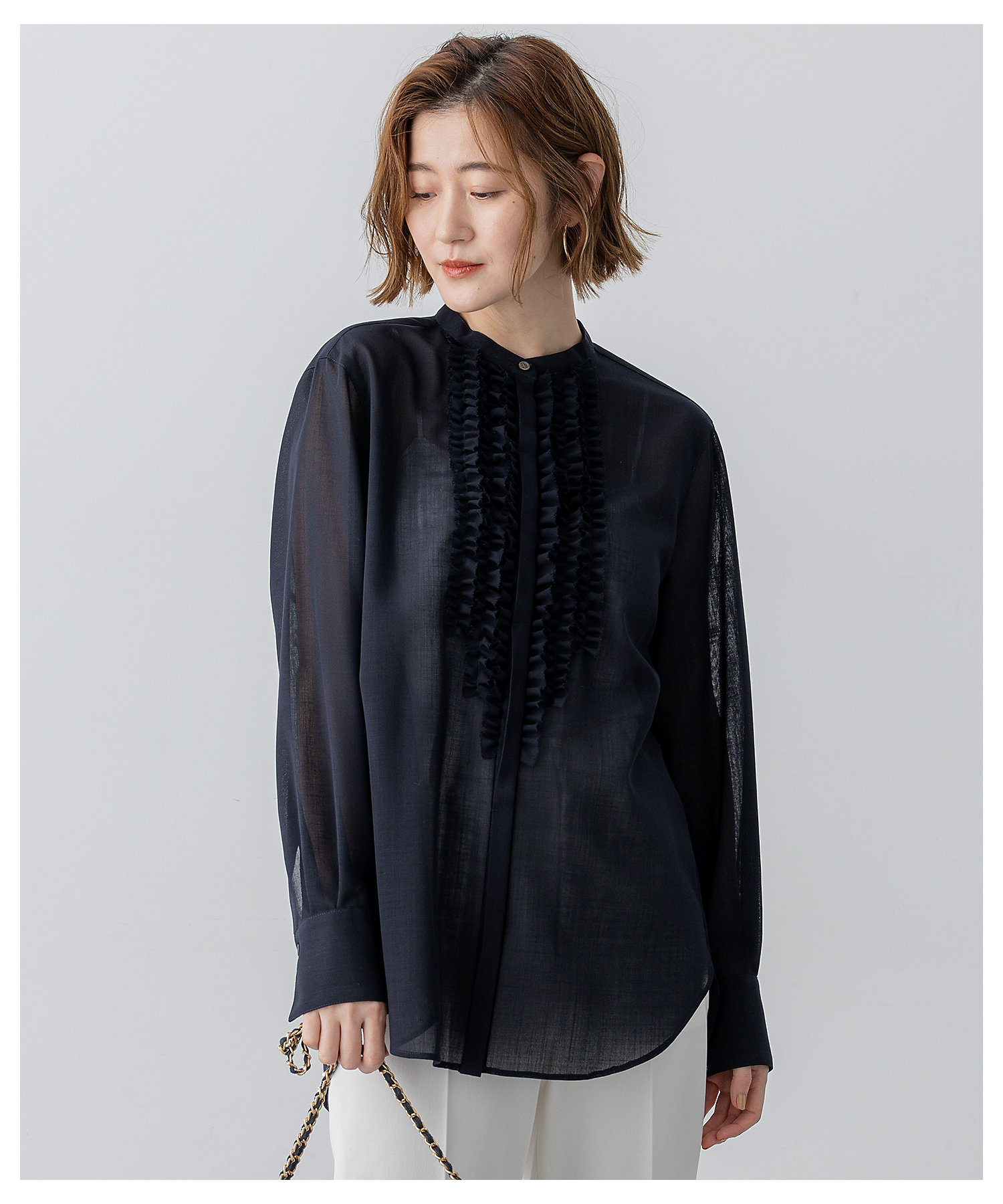 VERY11月号掲載／洗える】TWボイル フリルディテール ブラウス