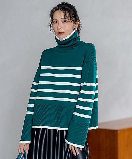 洗える】ウールミドルゲージ ボーダー ニット（KRWWSW0555
