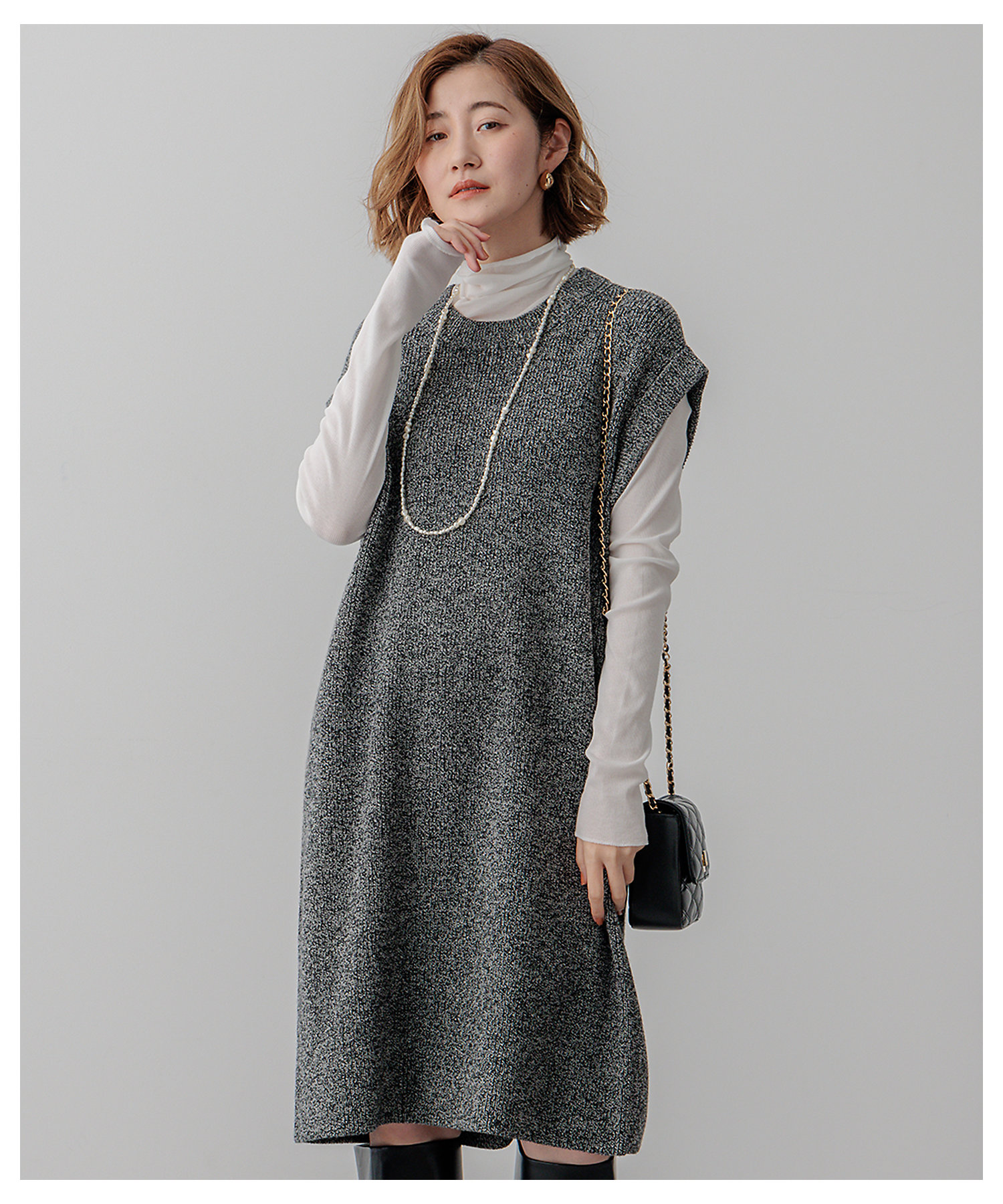 SLOW／一部店舗限定】ニットトータル スリーブレス ワンピース