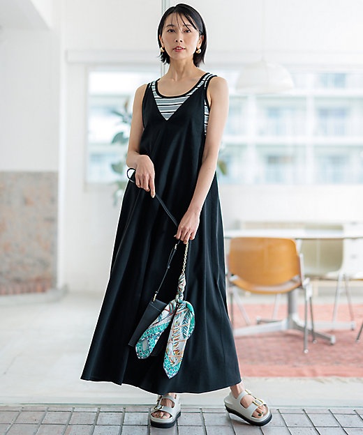 洗える】リネンレーヨンストレッチ キャミソール ワンピース