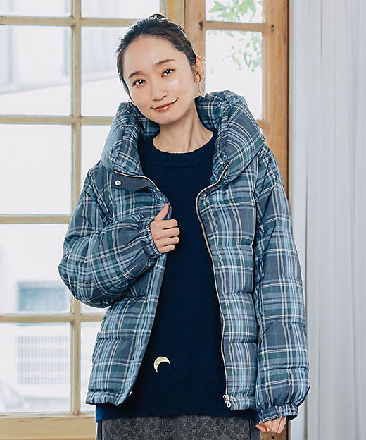 FONTLAB リバーシブルチェックダウンジャケット プラスサイズ