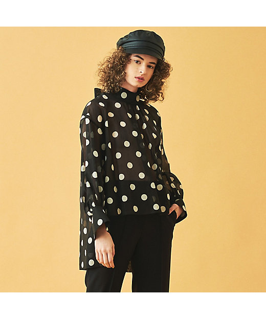 コットンオーガンジードットプリント バックボウタイブラウス | maison