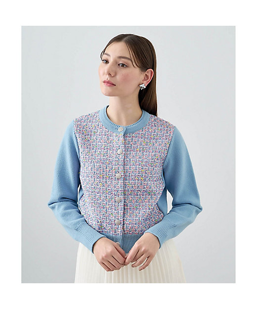 セットアップ対応商品】フィルムラメツイードコンビ カーディガン