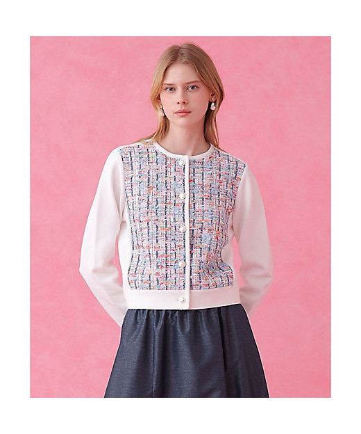 セットアップ対応商品】カラーミックスツイードコンビ カーディガン