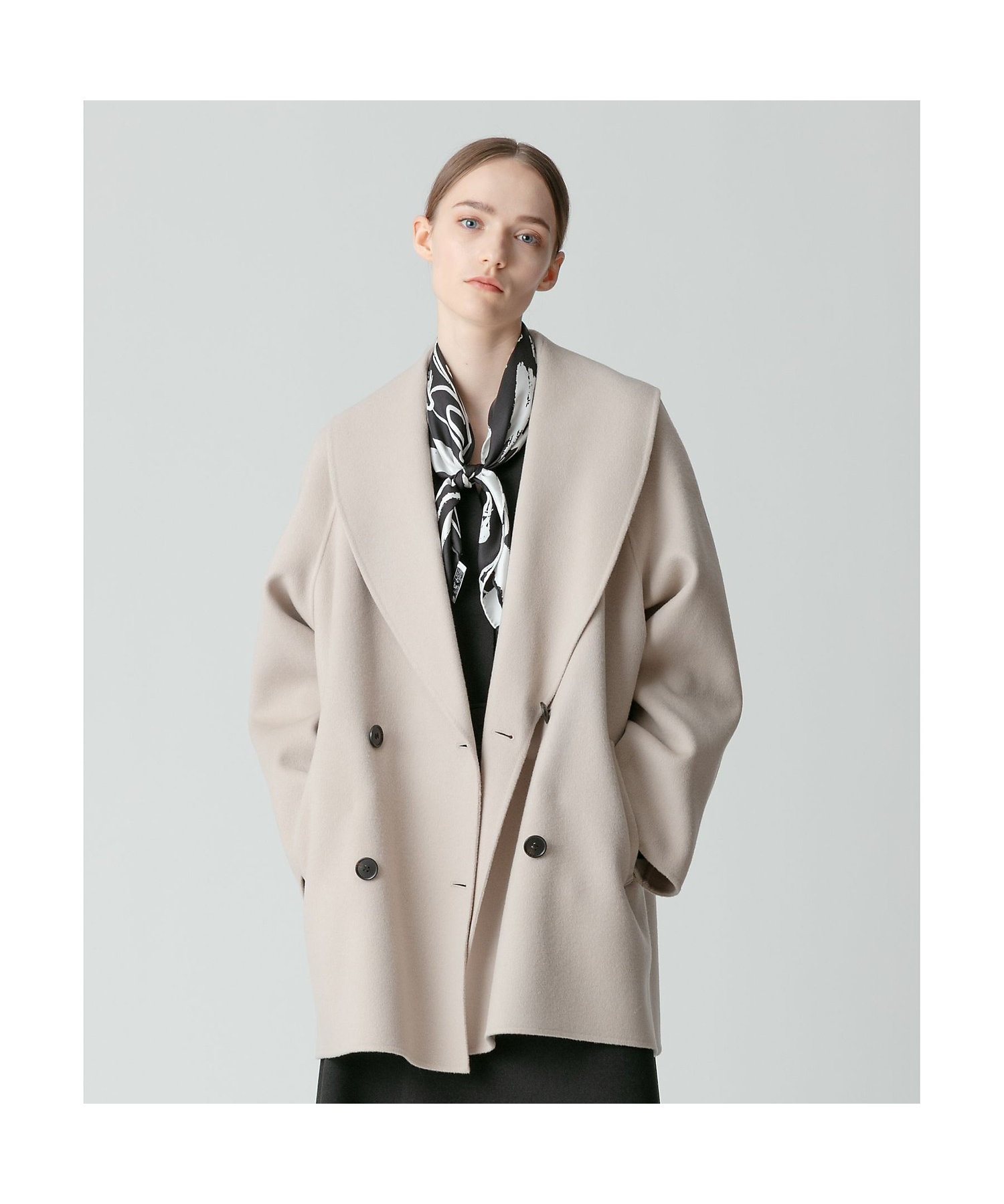 カシミヤ混ショールカラーミドルコート | allureville (Women