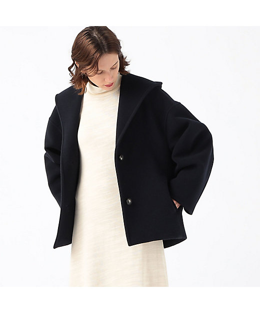 ウールダブルモッサ フーデッドショートコート | maison TOMORROWLAND