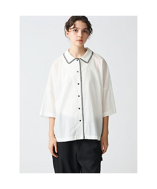 mizuiro ind ブランケットステッチワイドシャツ | mizuiro