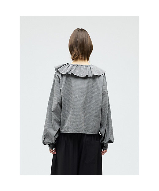 mizuiro ind チェックフリルギャザーカラーシャツ | mizuiro