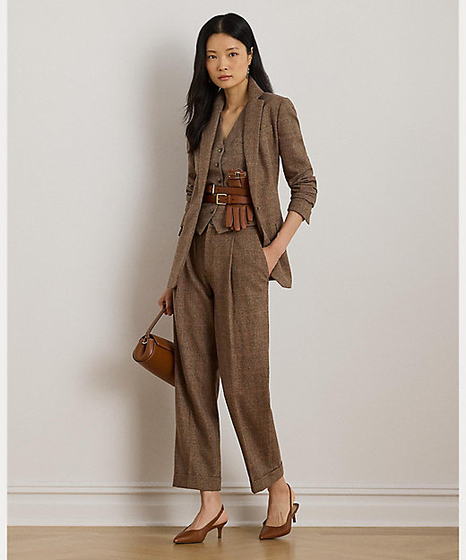 グレン チェック プリーテッド クロップド パンツ