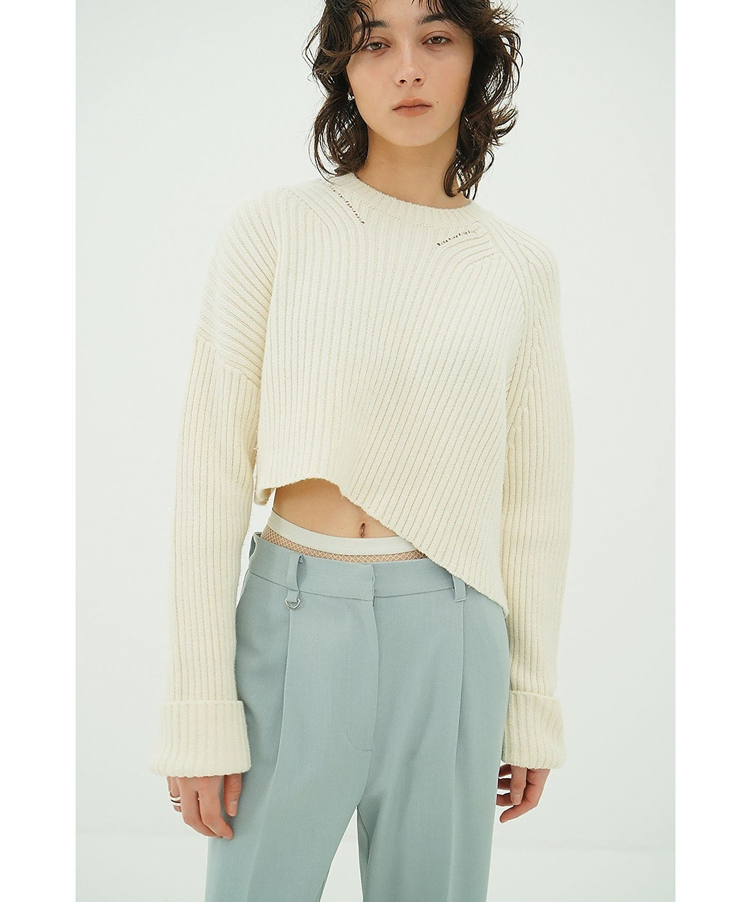 ASYMMETRY WIDE SHORT KNIT TOPS