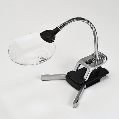 スタンドルーペ(拡大鏡・LEDライト付・クリップ対応) 400-CAM019【イス