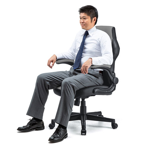 ゲーミングチェア 肘掛け跳ね上げ式 PUレザー ブラック グレー SNC