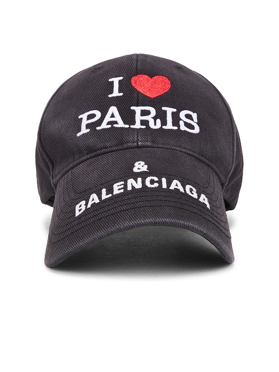 Balenciaga I Love Paris Cap in Washed Black | FWRD