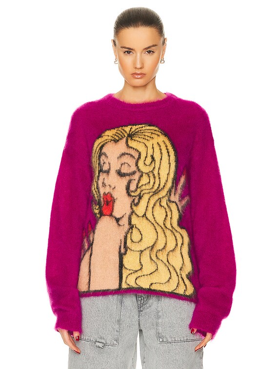 ERL Unisex Kiss Mohair Intarsia Sweater Knit in FUSCIA | FWRD