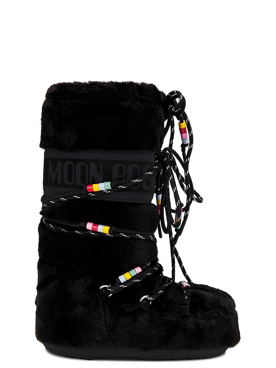 MOON BOOT Icon Faux Fur Beads in Black | FWRD