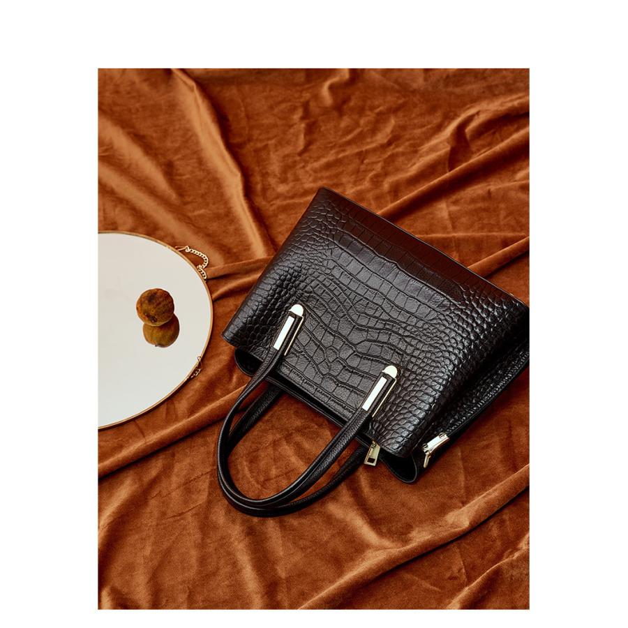 本革クロコ型押しバッグ 牛革 クロコダイル型押し ハンドバッグ