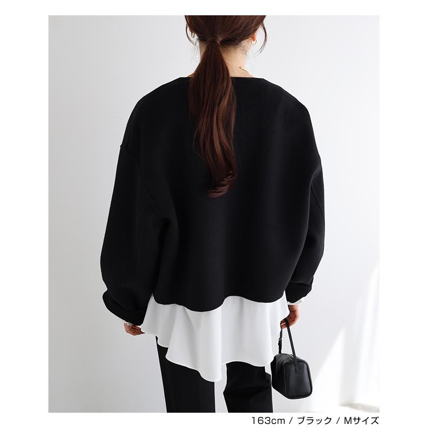 リバー ジップ ノーカラー ショート コート evernavy エバーネイビー