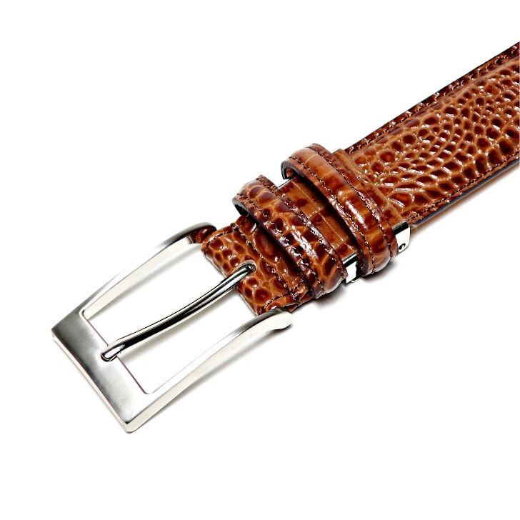 クロコ型押し ベルト メンズ 本革 ビジネス カジュアル ブラウン 日本