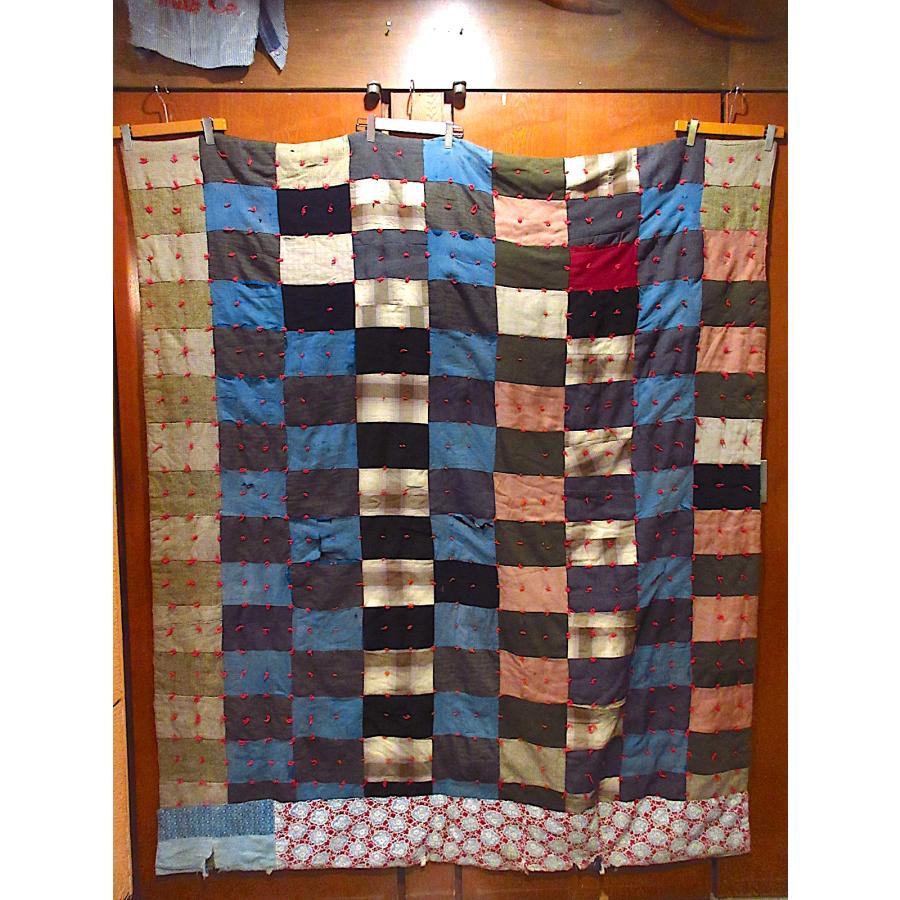 ビンテージ~30's○パッチワークキルトファブリック約199cm ×約169cm