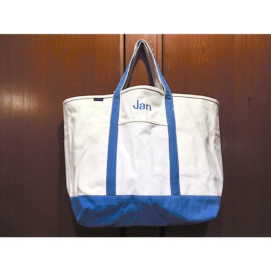 DEADSTOCK LAND'S END○ジップ付きキャンバストートバッグ水色×生成り
