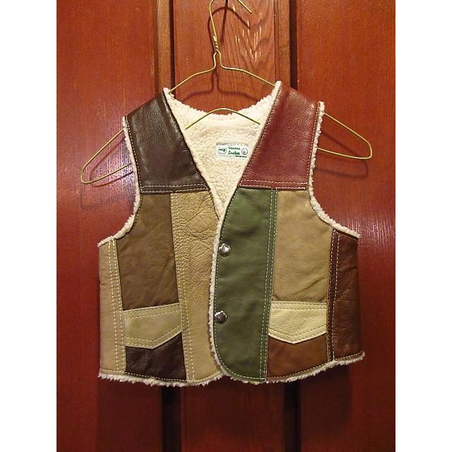 ビンテージ70's☆キッズ裏ボアパッチワークレザーベスト6☆200401s3-k