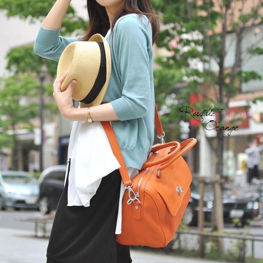斜めがけショルダーバッグ 2WAY レザー オレンジ ボストンバッグ