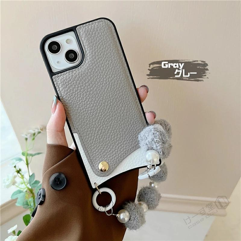 iphoneケース パール ポンポン チェーン 付き iphone14 13 pro