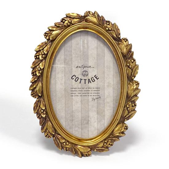 アンティーク フォトフレーム オーバル リーフ ゴールド 壁掛け フォト