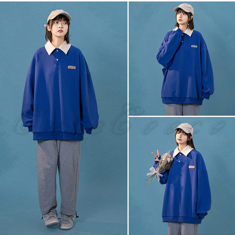 トレーナー レディース スウェット ポロ襟 長袖 リブ袖 プルオーバー