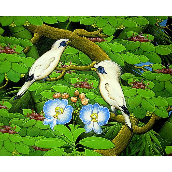 バリ島 ウブドの絵画 森と花鳥 バリ島 ウブドの絵画 森と花鳥 バリ島