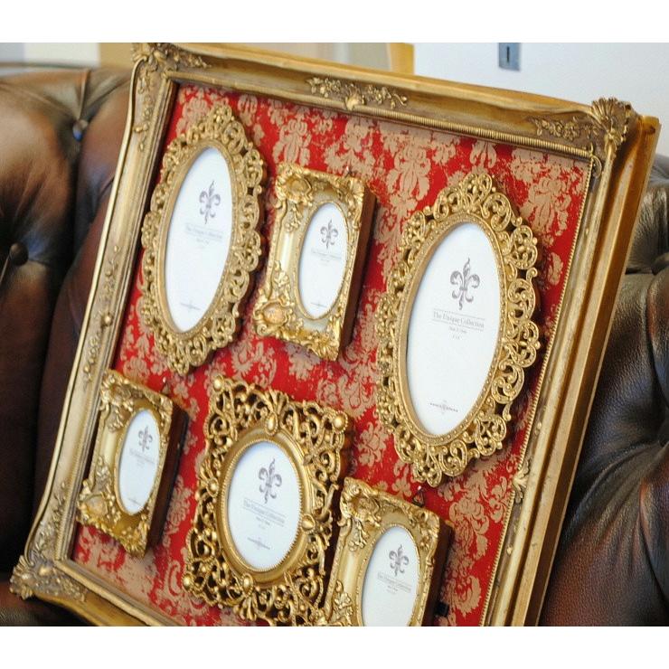 フォトフレーム ダマスク柄 ロココ様式 クラシック 6窓 ファミリー