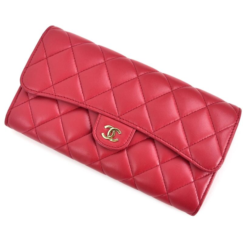 CHANEL（シャネル） 長財布 レッド系 ラムスキン クラシックロング