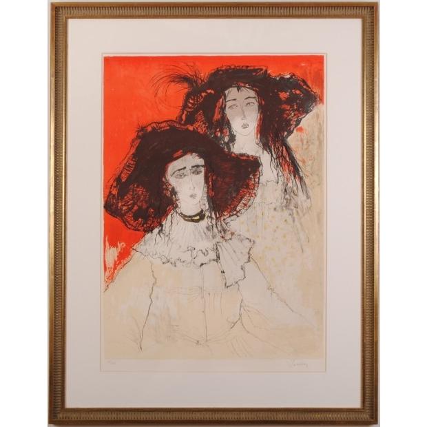 人物画 絵画 リトグラフ 版画 ジャン・ジャンセン 「カプリーヌ」 額