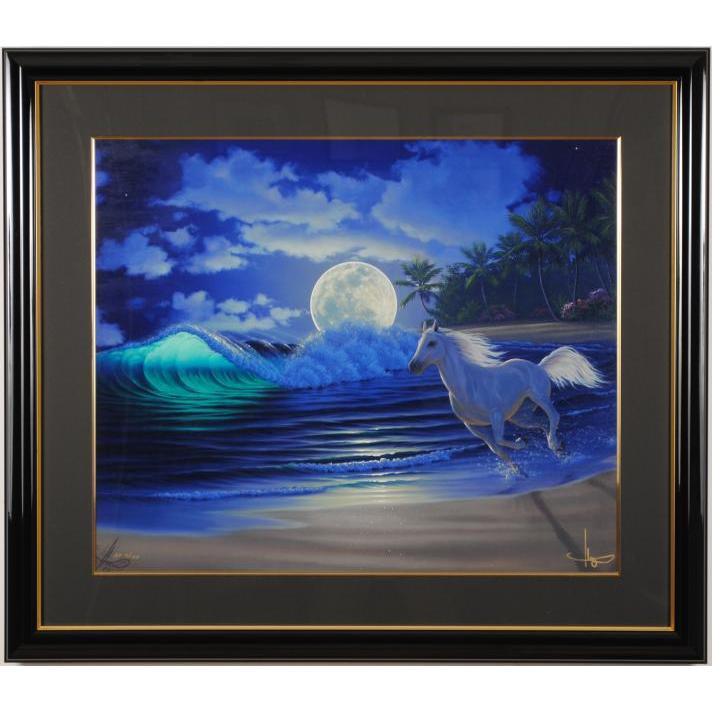 ジョン・アルホーグ ムーンリットダンス 海 絵画 ハワイ 馬 白馬 版画