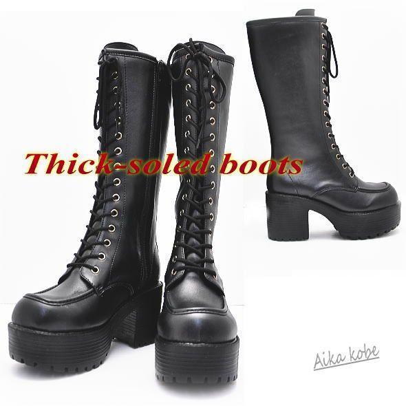 厚底ブーツ 編み上げブーツ レースアップブーツ 15ホール コスプレ