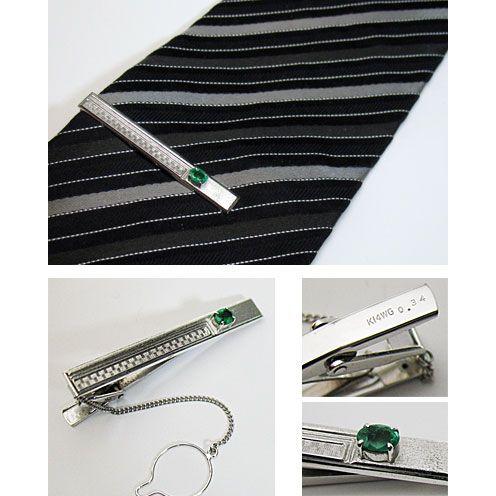 半額/ K14WG ホワイトゴールド/エメラルド ネクタイピン(代引き不可