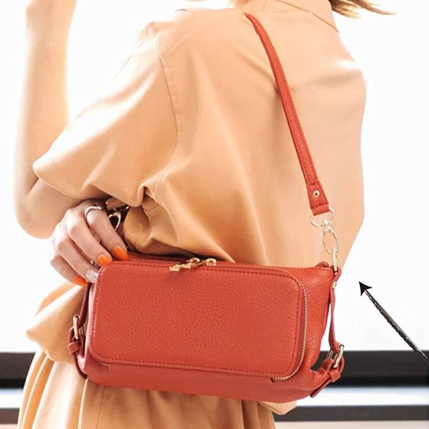 お財布ポシェット ショルダーポーチ 良質牛革 本革 オレンジ No.44460N