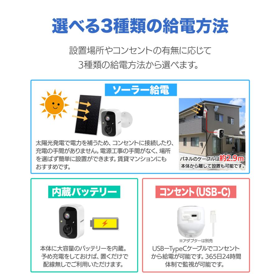 防犯カメラ ソーラー セット 監視カメラ 屋外 屋内 スマホ 同時通話