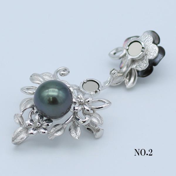 真珠 パール ブローチ 黒蝶真珠 11mm-12mm 黒真珠 ブラックパール