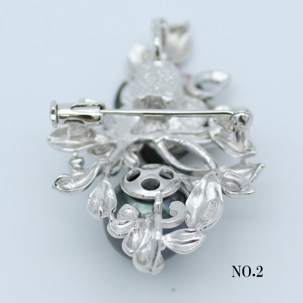 真珠 パール ブローチ 黒蝶真珠 11mm-12mm 黒真珠 ブラックパール