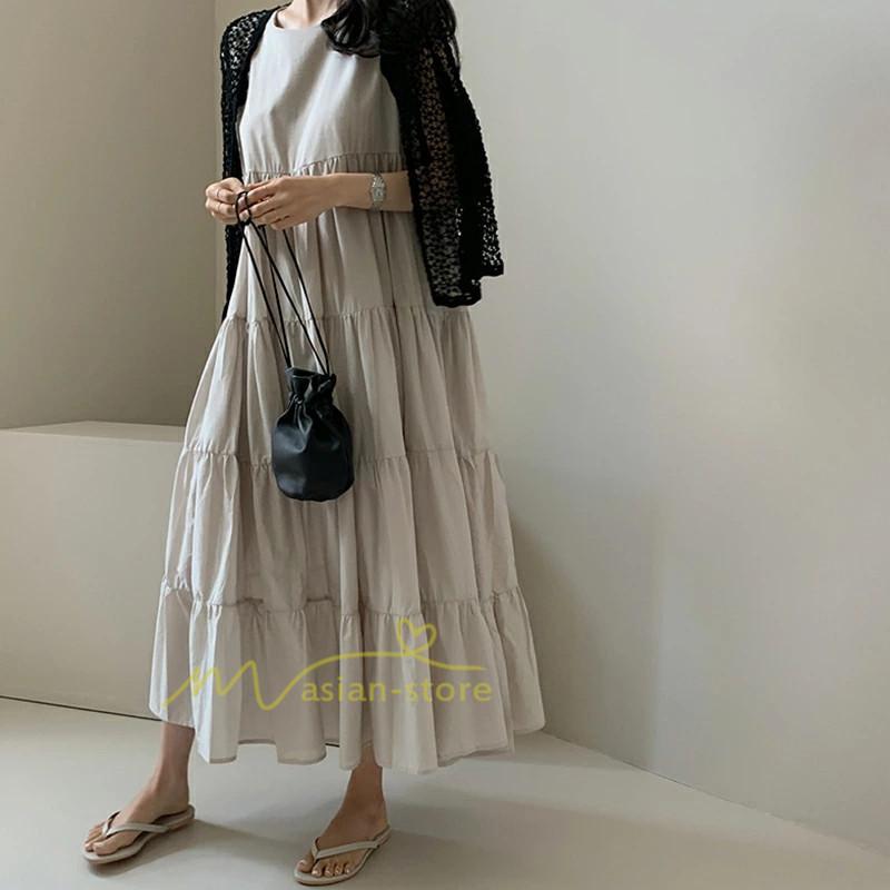 ワンピース レディース ノースリーブ ティアードワンピース ロング