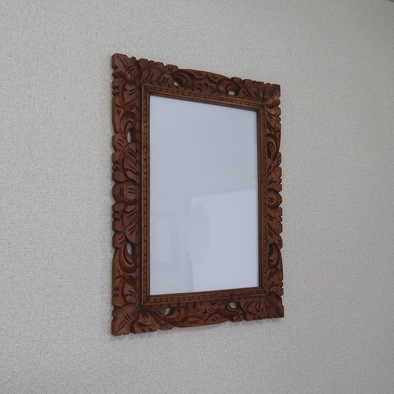木彫りのフォトフレーム 額縁 アンティーク調 A3サイズ収納 木彫り彫刻