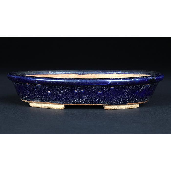 盆栽鉢 「東福寺瑠璃釉楕円鉢」 植木鉢 初代 平安東福寺 登窯 5号 15cm