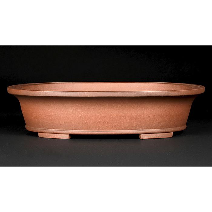 盆栽鉢 紫泥外縁下紐楕円鉢 植木鉢 中国鉢 張氏製陶 落款あり 15号