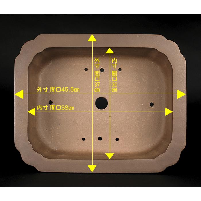 盆栽鉢 烏泥外縁隅入長方鉢 植木鉢 中国鉢 張氏製陶 落款あり 15号